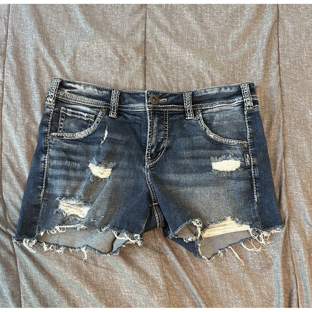Silver Jeans Co Womens Sam Short 27/L4.5 Distressed Preppy Y2K Embroidered 2000s